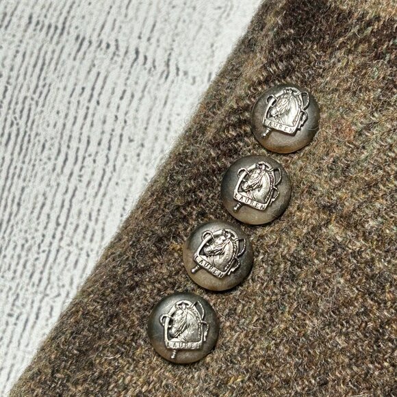 Lauren Ralph Lauren Brown Plaid Wool Blazer Jacket Tailored Button Front Coat 4 - Picture 4 of 13